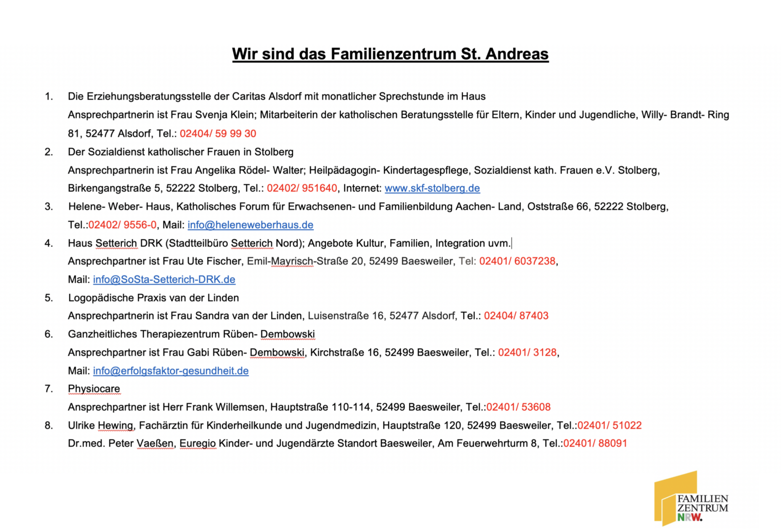Ansprechpartner Familienzentrum (c) K. Esser